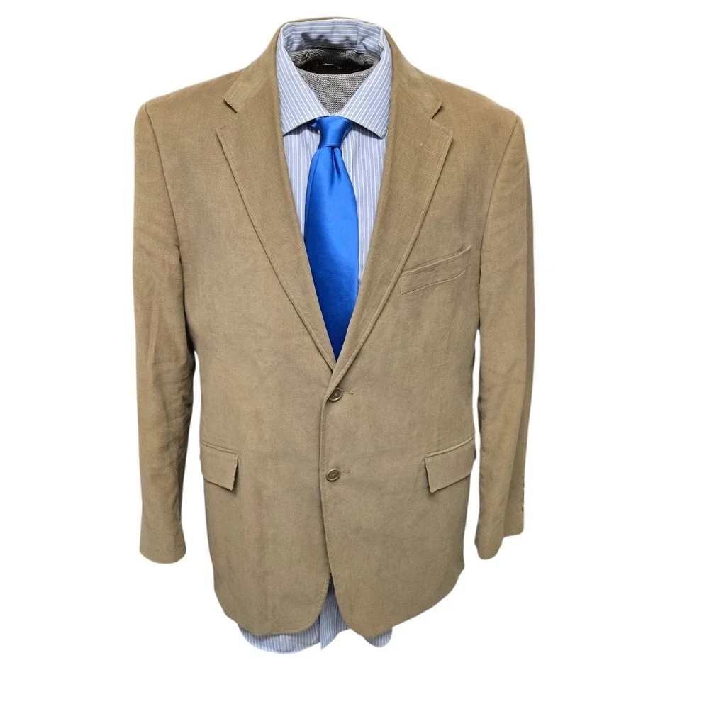 Madison Corduroy Blazer Sport Coat Tan Men's 44R Two Button 100% Cotton Jacket